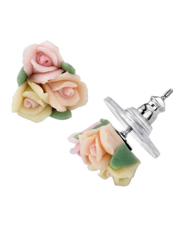 1928 Porcelain Rose Cluster Stud Earrings, Womens, Multicolor Product Image