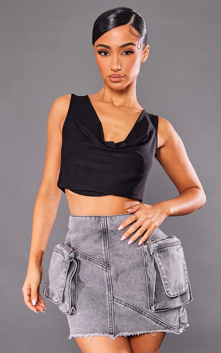 Petite Washed Grey Cargo Pocket Detail Mini Skirt Product Image