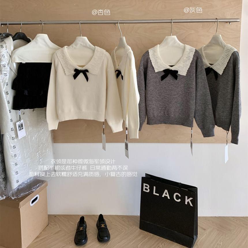 Collared Bow Neck Crop Sweater Product Image