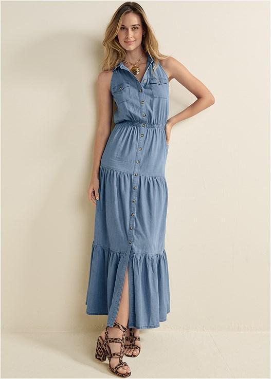 Chambray Tiered Maxi Dress Product Image