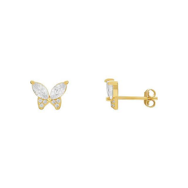 PRIMROSE Cubic Zirconia Butterfly Stud Earrings, Womens, Yellow Gold Tone Clear Product Image