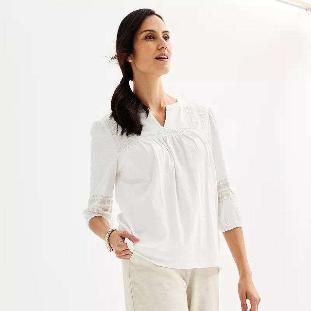 Womens Croft & Barrow 3/4-Sleeve Embroidered Top Product Image