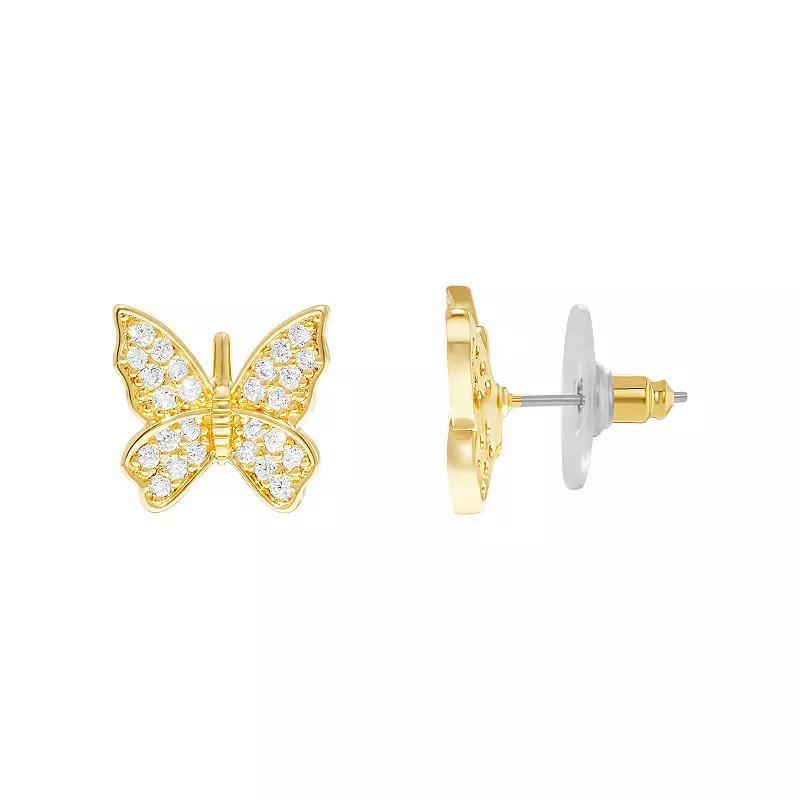 Emberly Pave Cubic Zirconia Butterfly Stud Earrings, Womens, Yellow Gold Tone Product Image