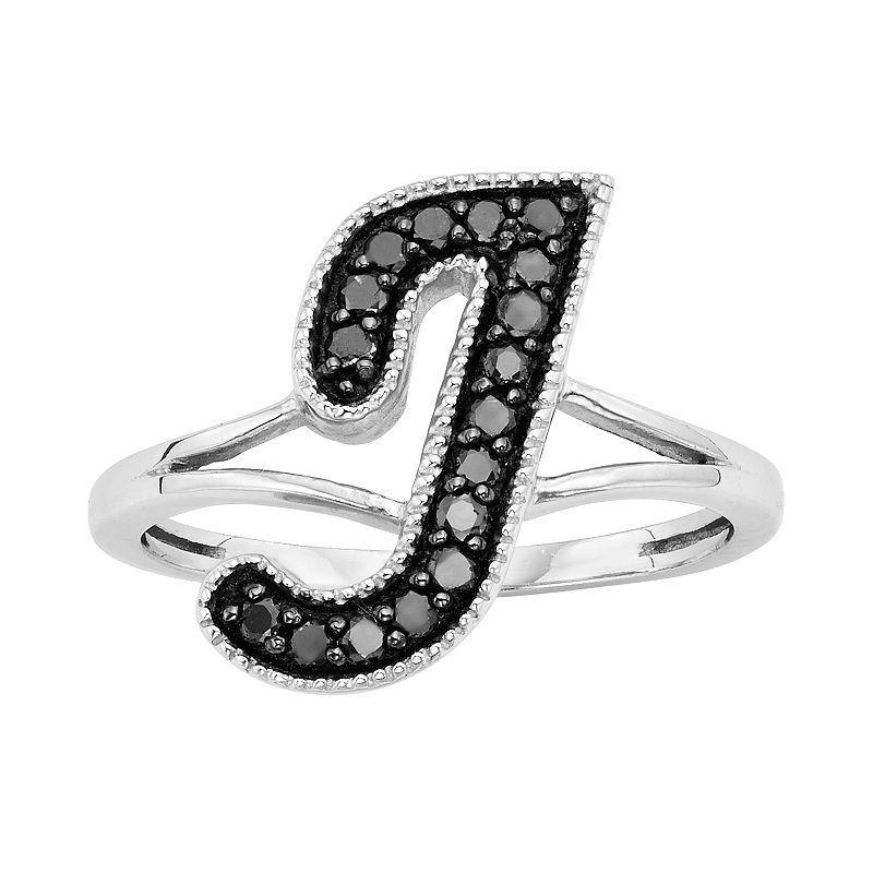 Jewelexcess Sterling Silver 1/4-ct. T.W. Black Diamond Initial Ring, Womens Product Image