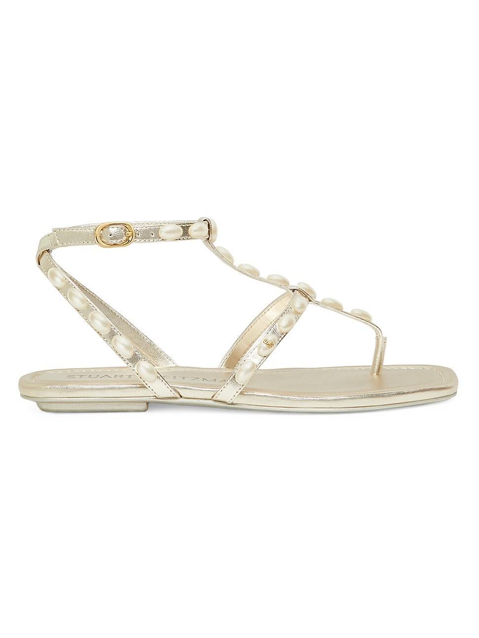 Stuart Weitzman Womens Pearlita Strappy Embellished Flat Sandals product image