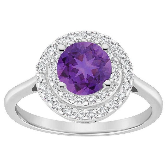 Celebration Gems Sterling Silver Round-Cut Amethyst & White Topaz Double Halo Ring, Womens Purple Product Image