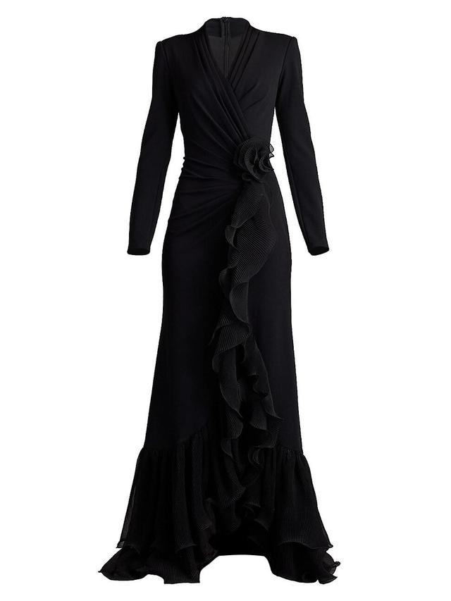 Tadashi Shoji Side Ruffle Long Sleeve High-Low Gown Product Image