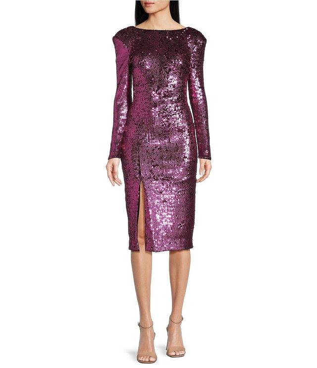 Dress the Population Natalie Sequin Boat Neck Long Sleeve Dress Product Image