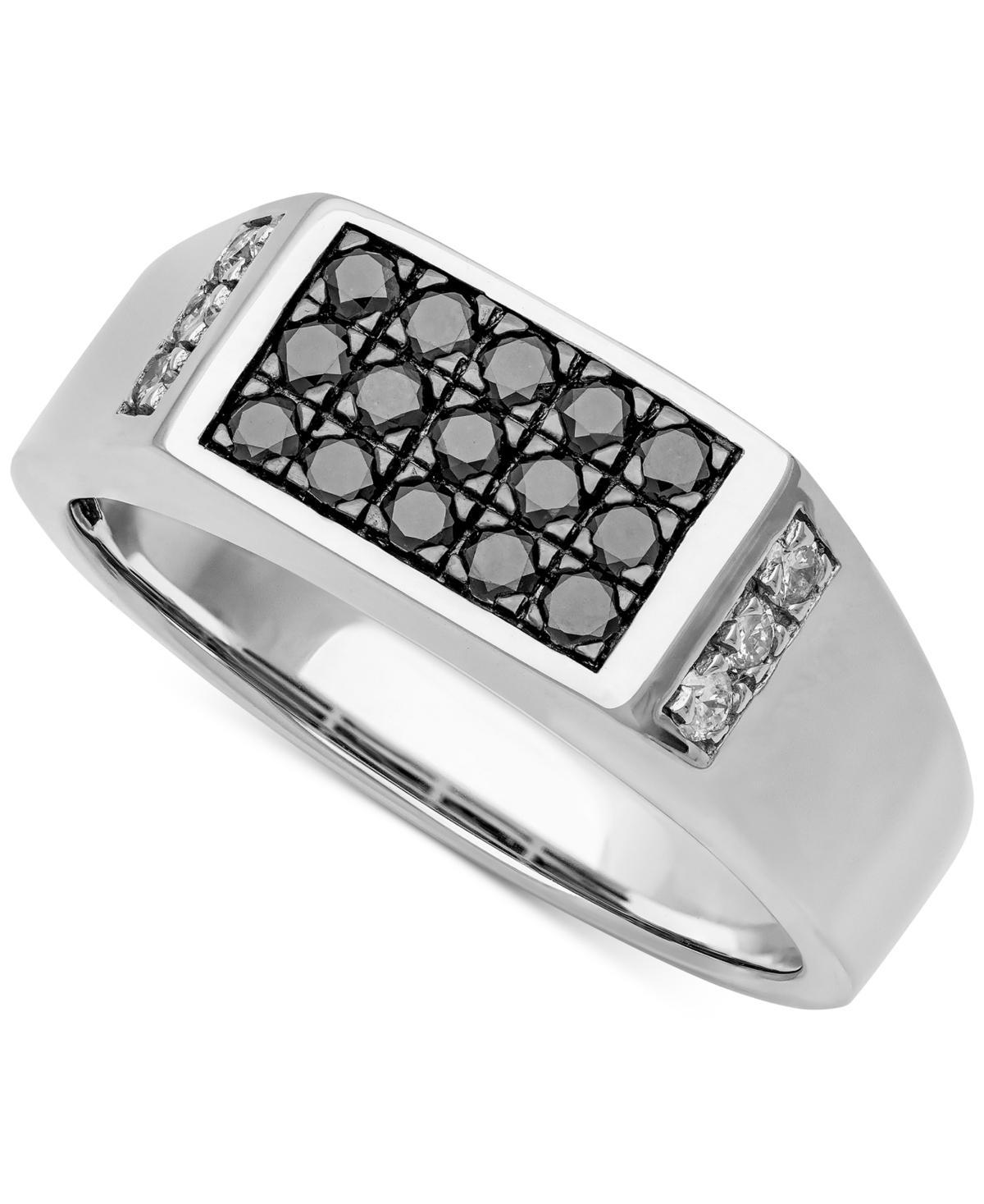 Mens Black & White Diamond Cluster Ring (1/2 ct. t.w.) in Sterling Silver Product Image