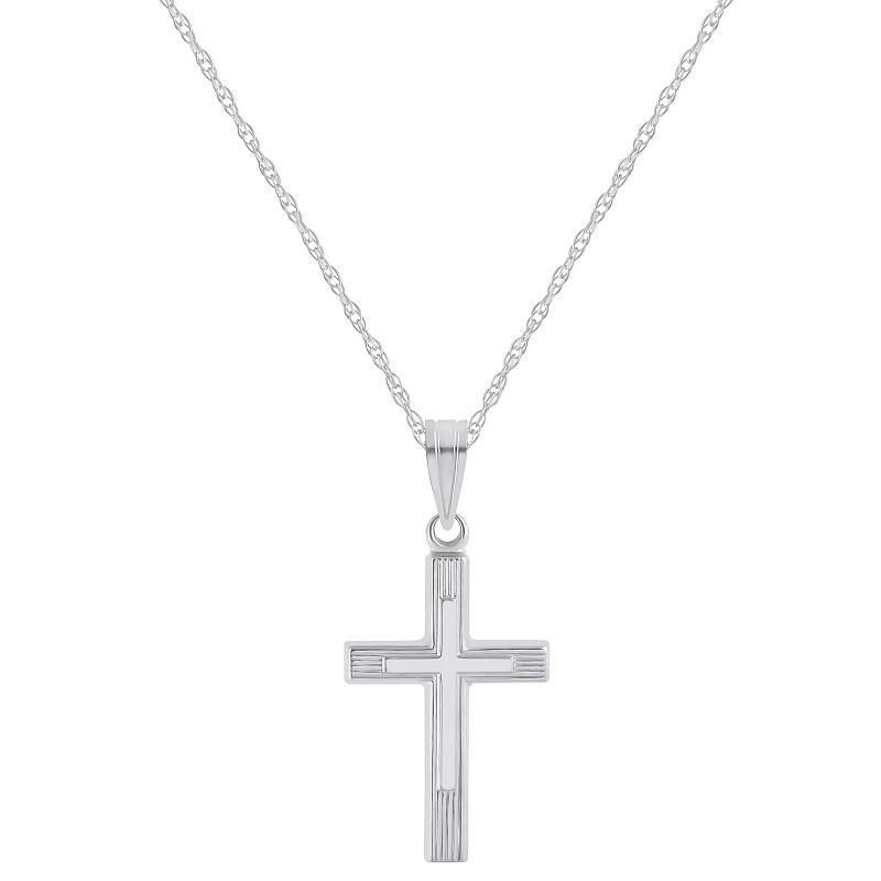 14k White Gold Textured Cross Pendant Necklace, Womens Product Image