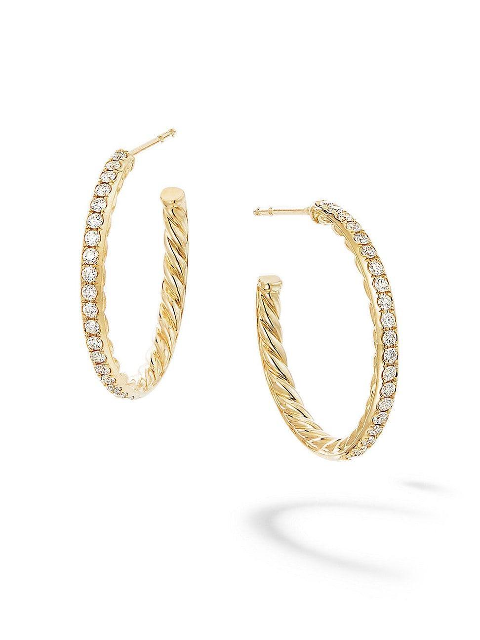 Womens Pav Hoop Earrings in 18K Yellow Gold with Diamonds Product Image