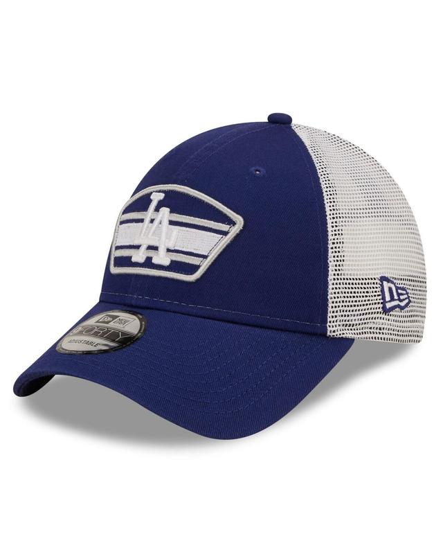 Mens New Era Royal/White Los Angeles Dodgers Logo Patch 9FORTY Trucker Snapback Hat Product Image