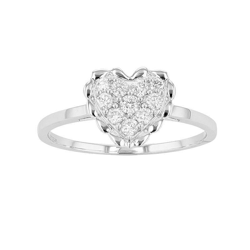 Ava Blue 14k White Gold 1/4 Carat T.W. Diamond Heart Cluster Ring, Womens 14k Whgold Product Image