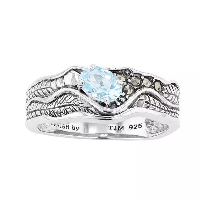 Lavish by TJM Sterling Silver Sky Blue Topaz & Marcasite Leaf Ring, Womens Product Image