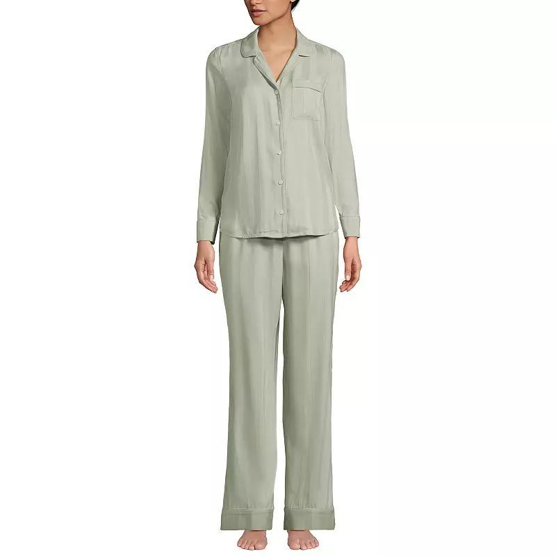 Womens Lands End Shadow Stripe Pajama Top & Pajama Pants Set Washed Green Product Image