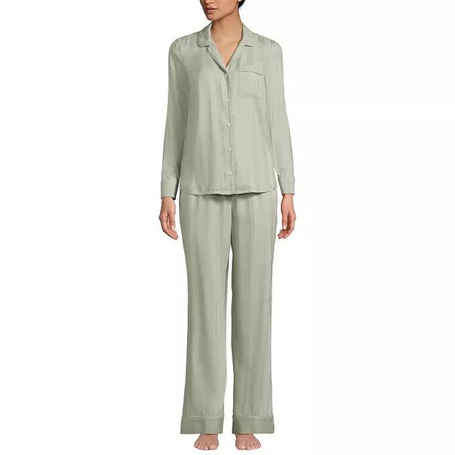 Womens Lands End Shadow Stripe Pajama Top & Pajama Pants Set Washed Green Product Image