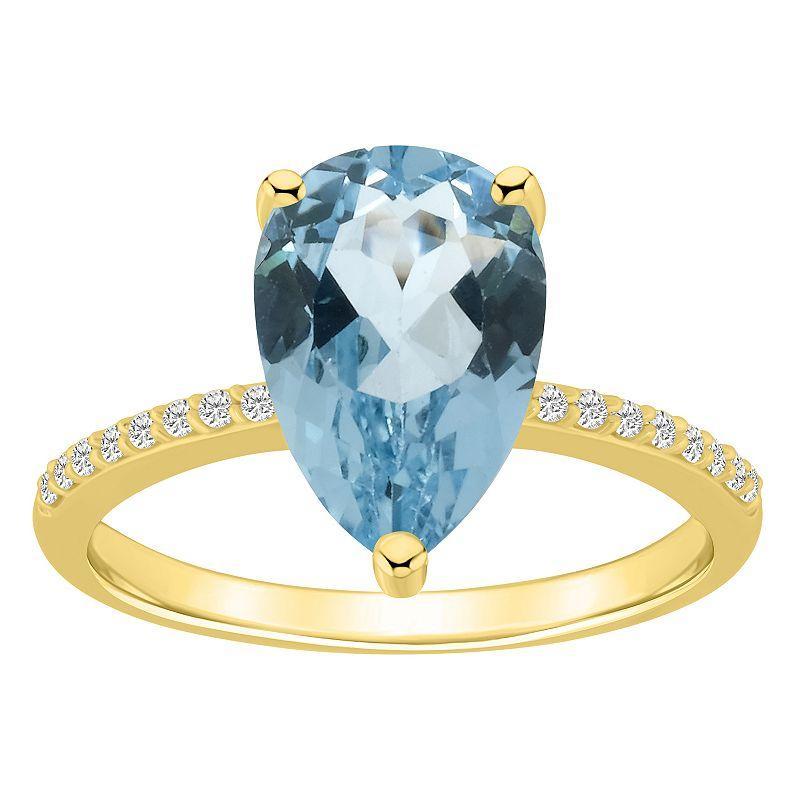 Alyson Layne 14k Gold Pear Shape Sky Blue Topaz & 1/10 Carat T.W. Diamond Ring, Womens Product Image