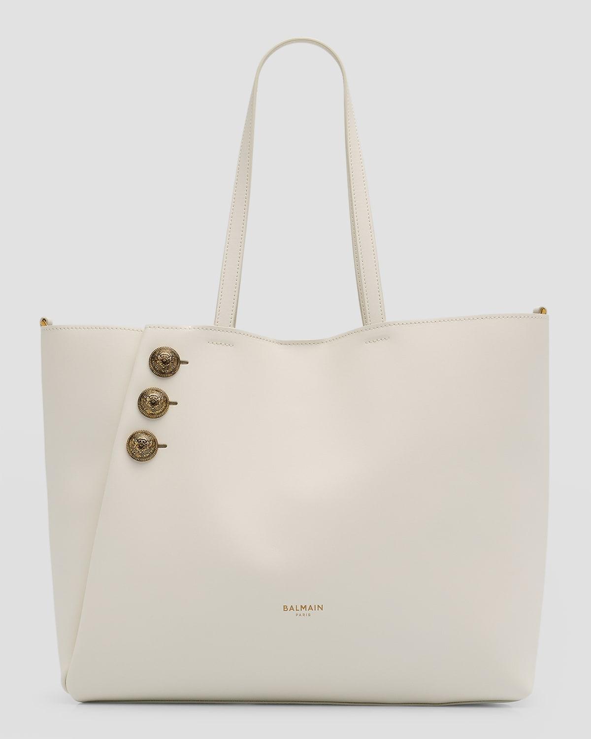 Balmain Emblem Crest Button Calfskin Shopper Product Image