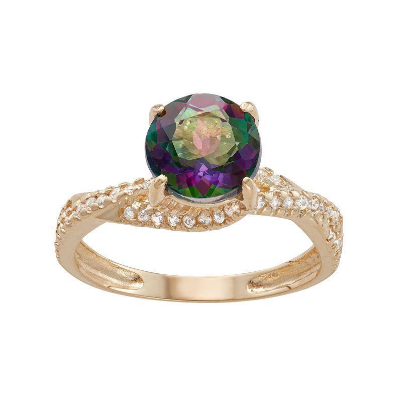 Designs by Gioelli 10k Gold Mystic Topaz & Lab-Created White Sapphire Crisscross Ring, Womens Blue Product Image