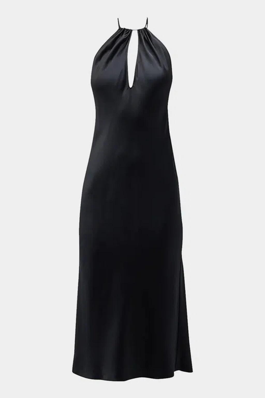 NILI LOTAN Eglantine Silk Charmeuse Halter Midi Dress In Black Product Image