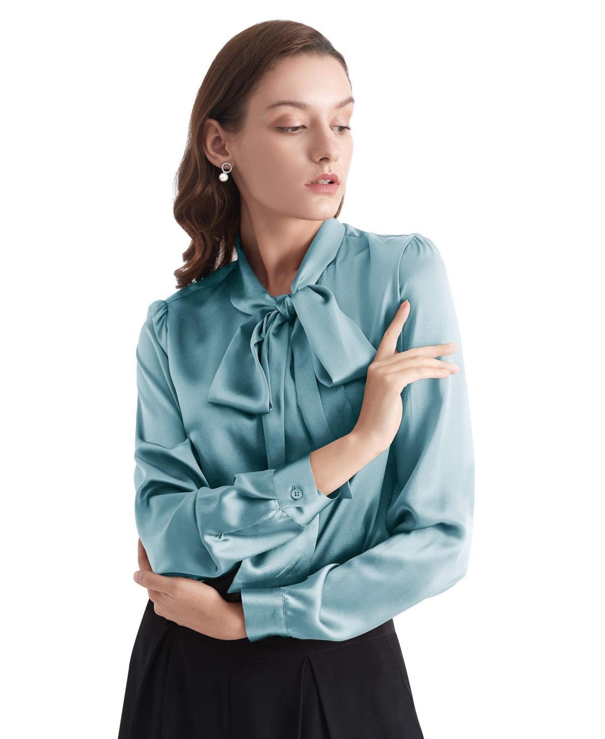 Womens Bow-tie Neck Silk Blouse Product Image