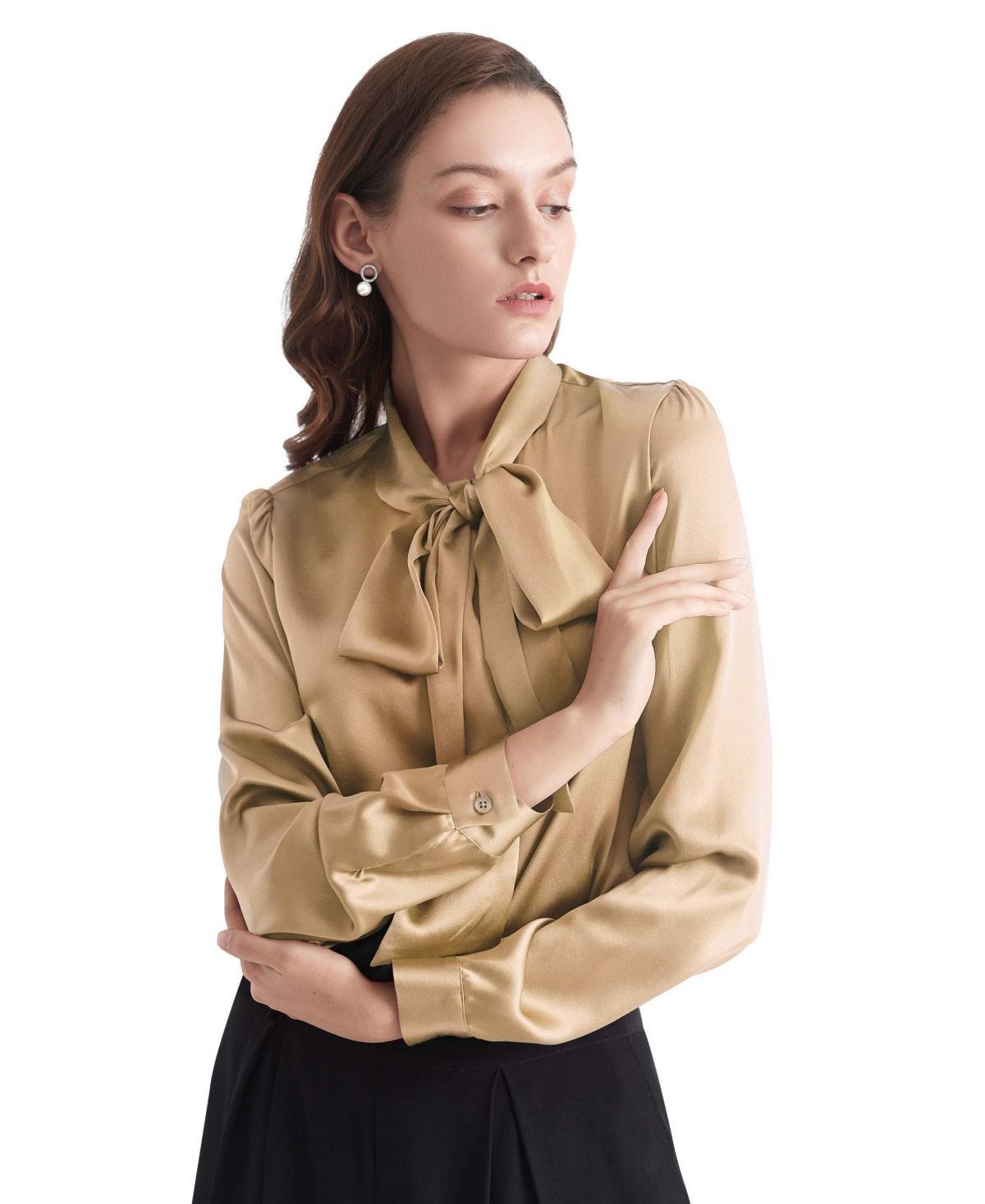 Womens Bow-tie Neck Silk Blouse Product Image