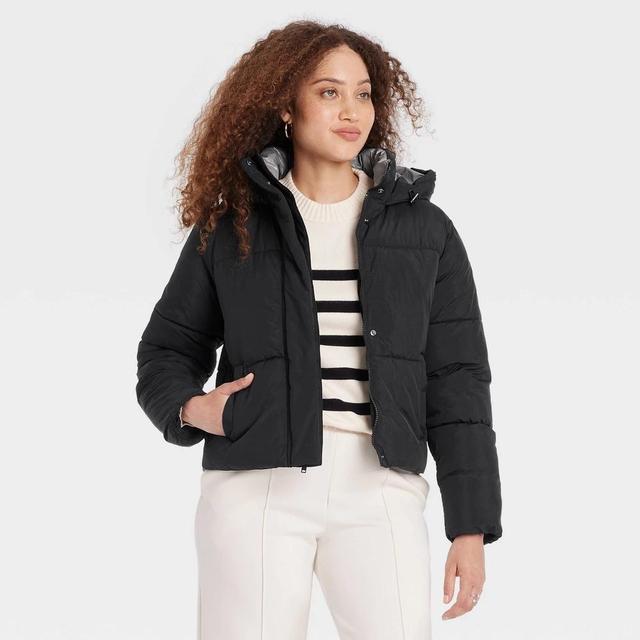 Womens Nylon Puffer Jacket - A New Day Black M Product Image