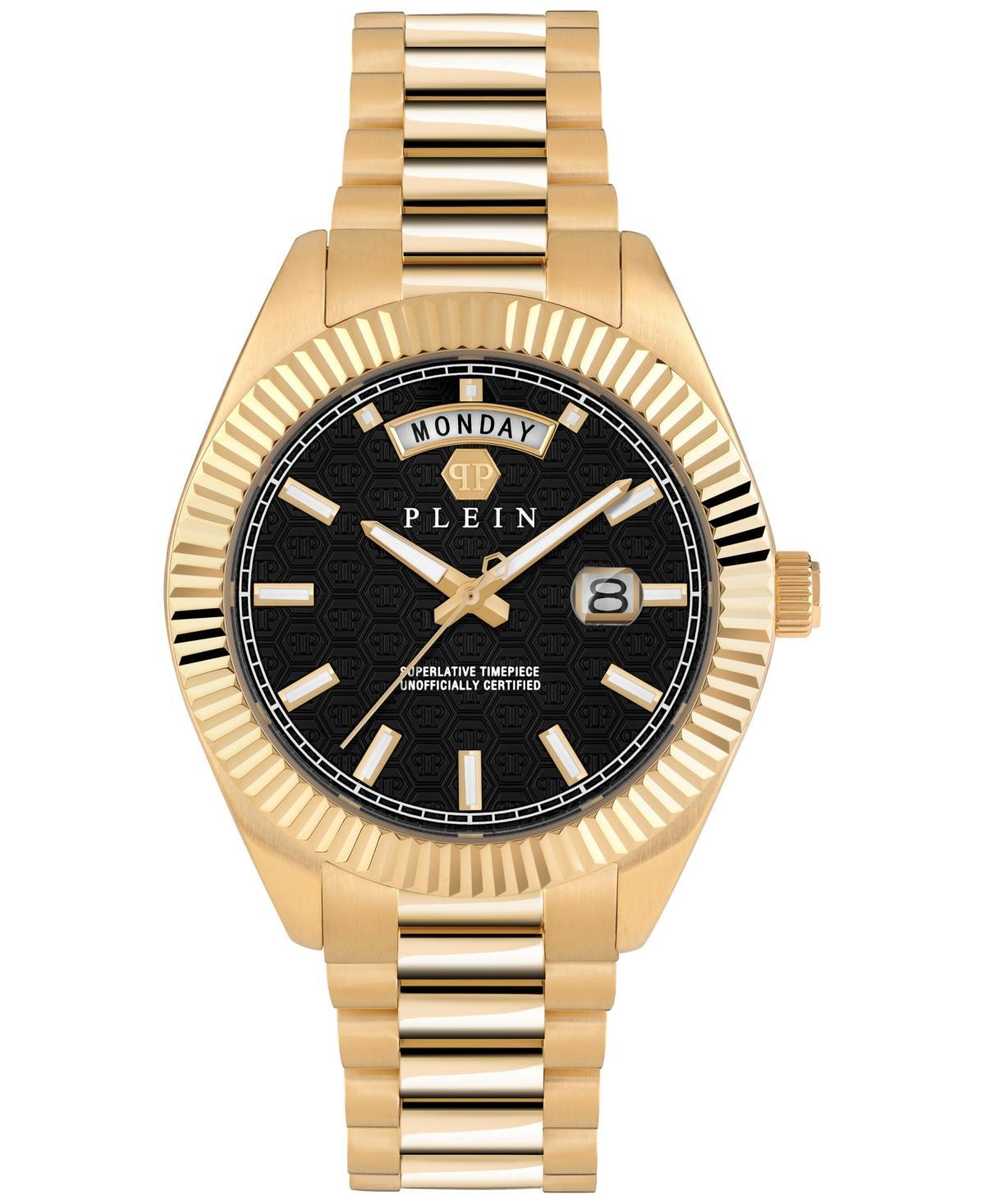 Philipp Plein Mens Date Superlative Gold Ion Plated Stainless Steel Bracelet Watch 42mm Product Image