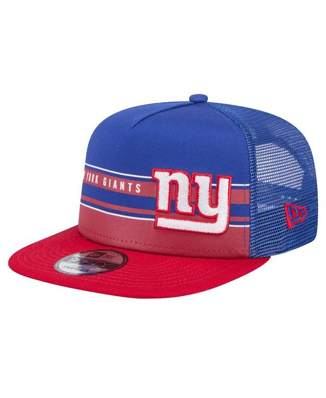 New Era Mens Royal New York Giants Half Stripe Trucker 9FIFTY Snapback Hat - Royal, Red Product Image