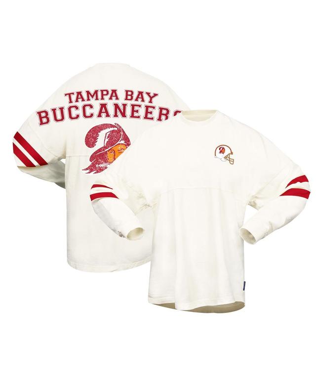 Womens Cream Distressed Tampa Bay Buccaneers Gridiron Classics Retro Spirit Jersey T-shirt Product Image