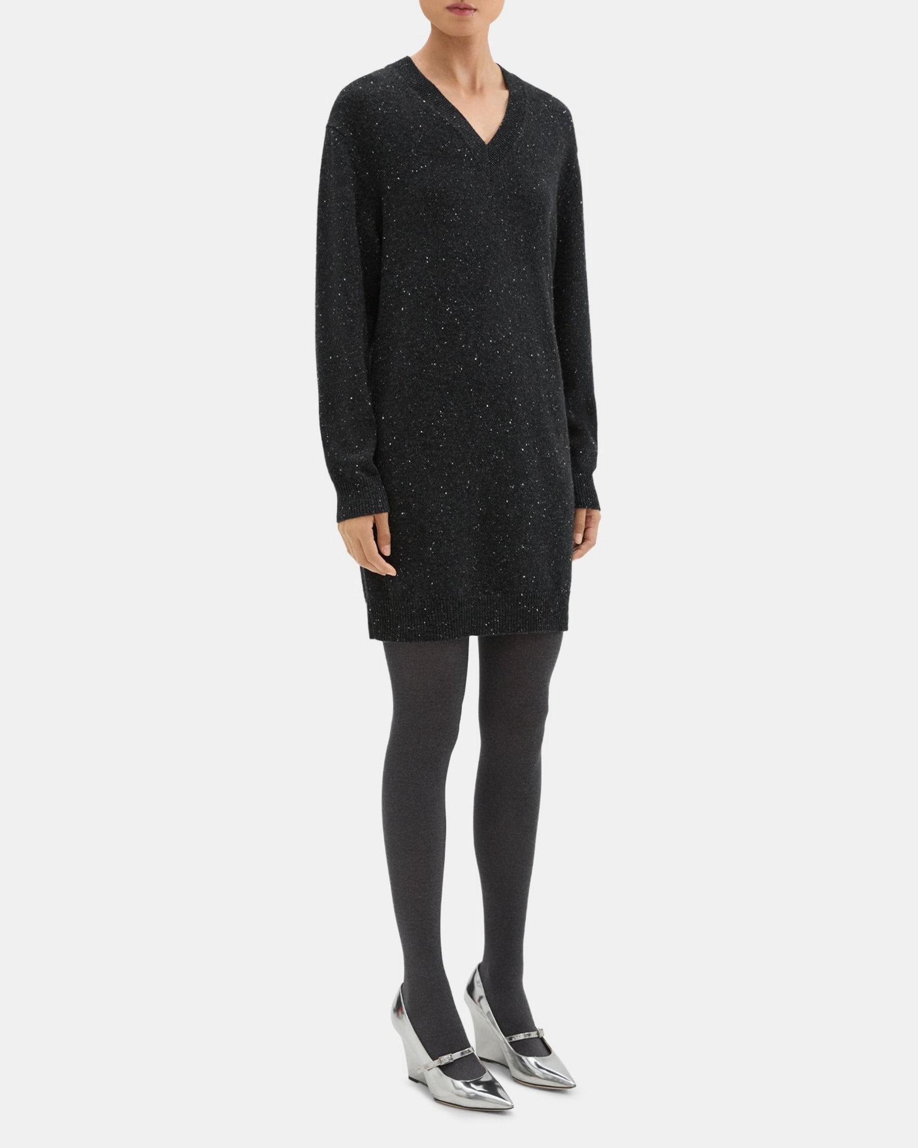 V-Neck Sweater Dress in Donegal Wool-Cashmere Product Image