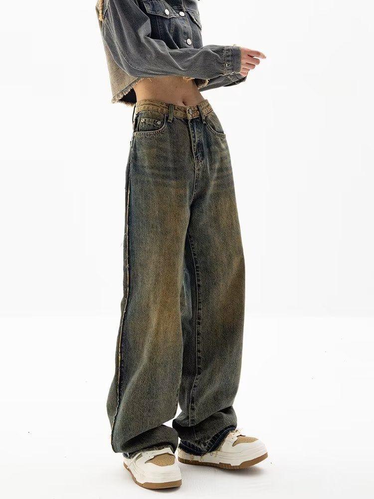 Mid Rise Washed Wide Leg Jeans Product Image