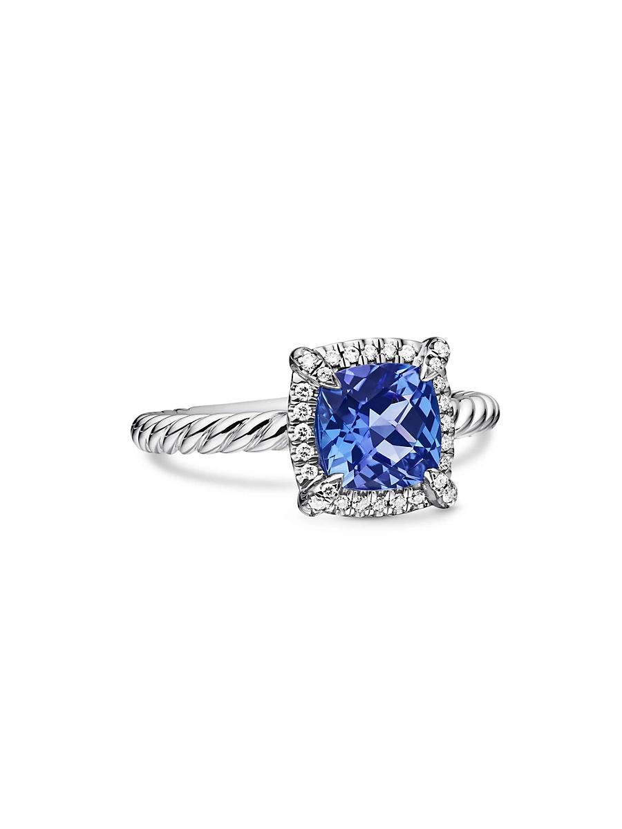 Womens Petite Chtelaine Pav Bezel Ring In 18K White Gold With Tanzanite Product Image