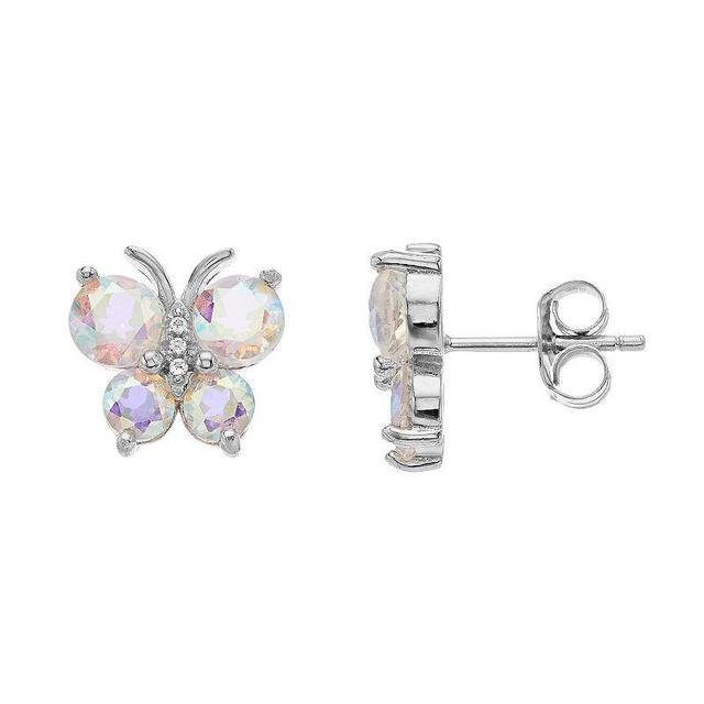 Rosabella Sterling Silver White Topaz Butterfly Post Earrings, Womens Product Image