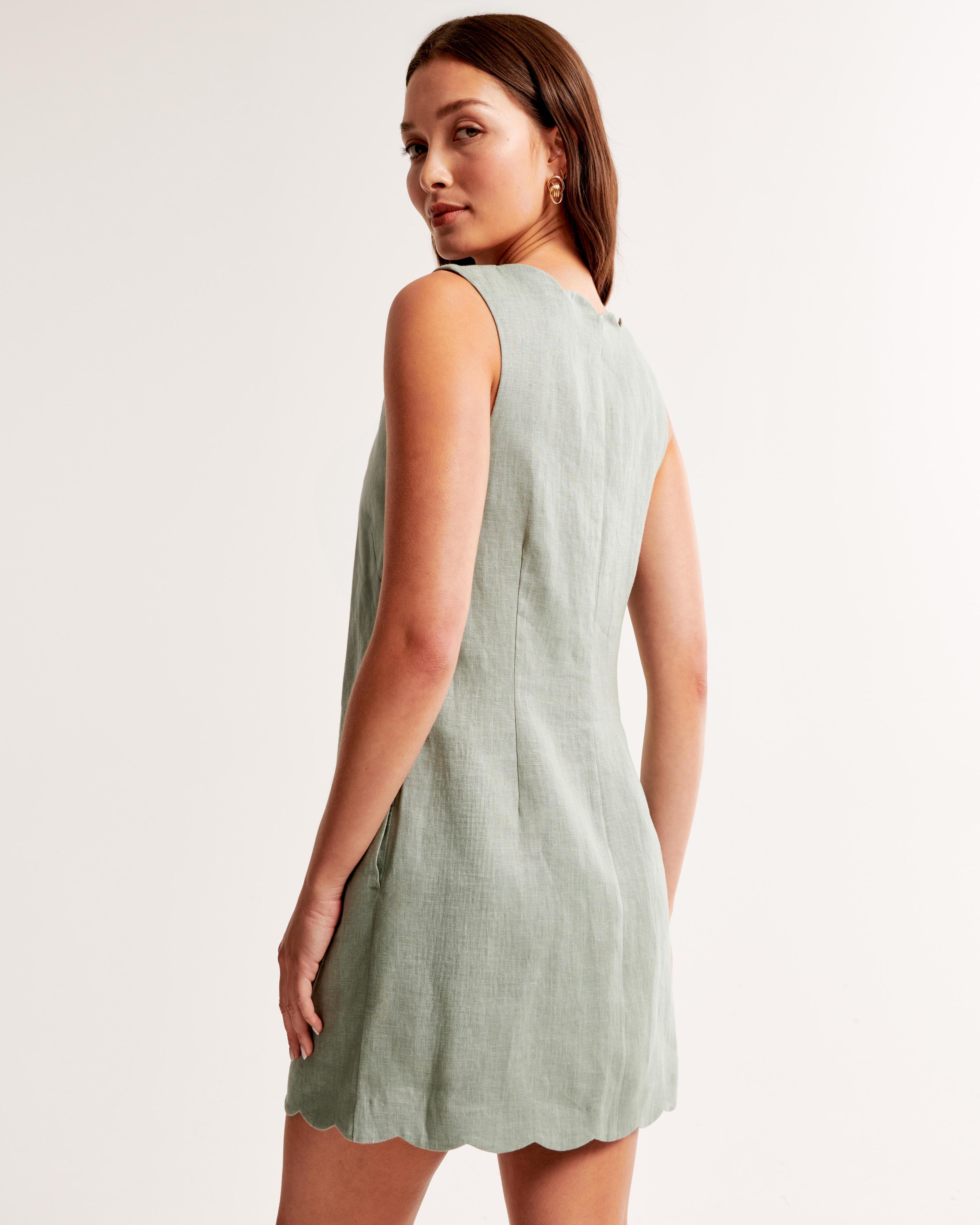 Premium Linen Scalloped Mini Dress Product Image