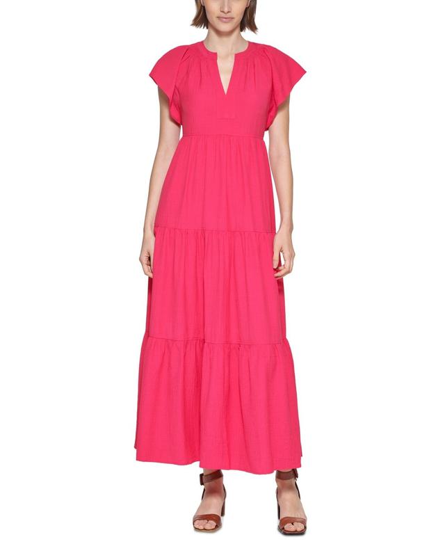 Calvin Klein Womens Textured Tiered Midi Dress Product Image