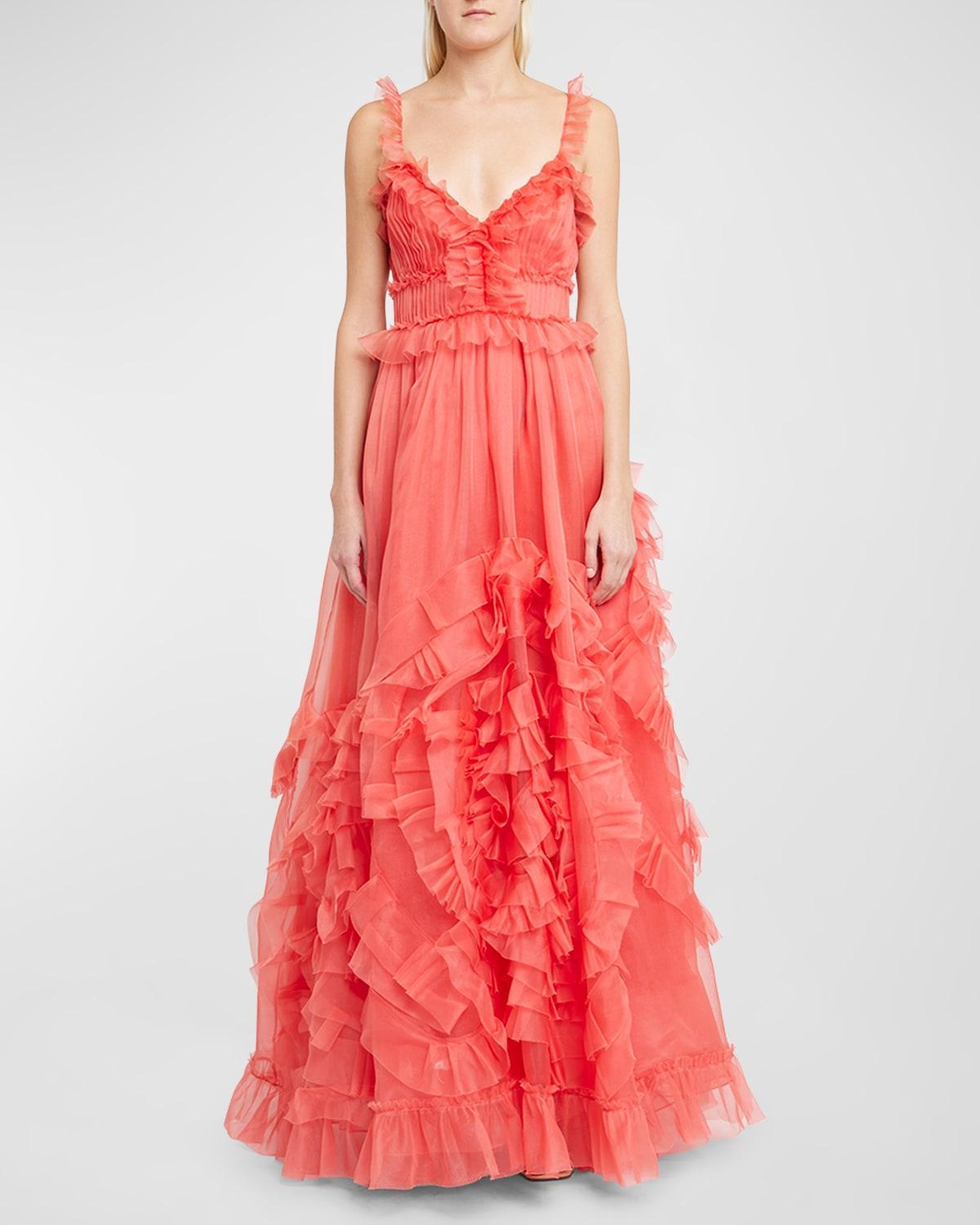 Margaux Frill-Strap Ruffled Silk Gown Product Image