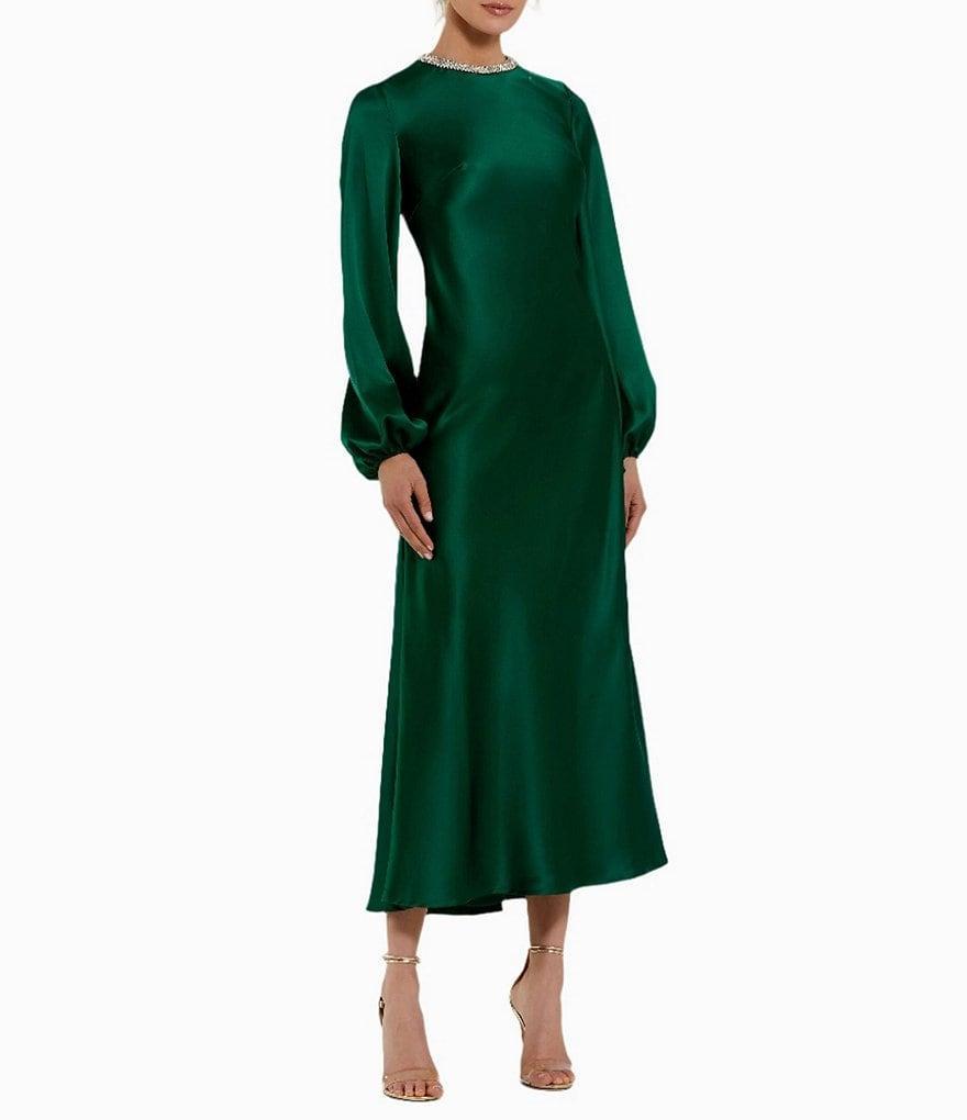 Mac Duggal Crew Neck Long Sleeve Crystal Detail Dress Product Image