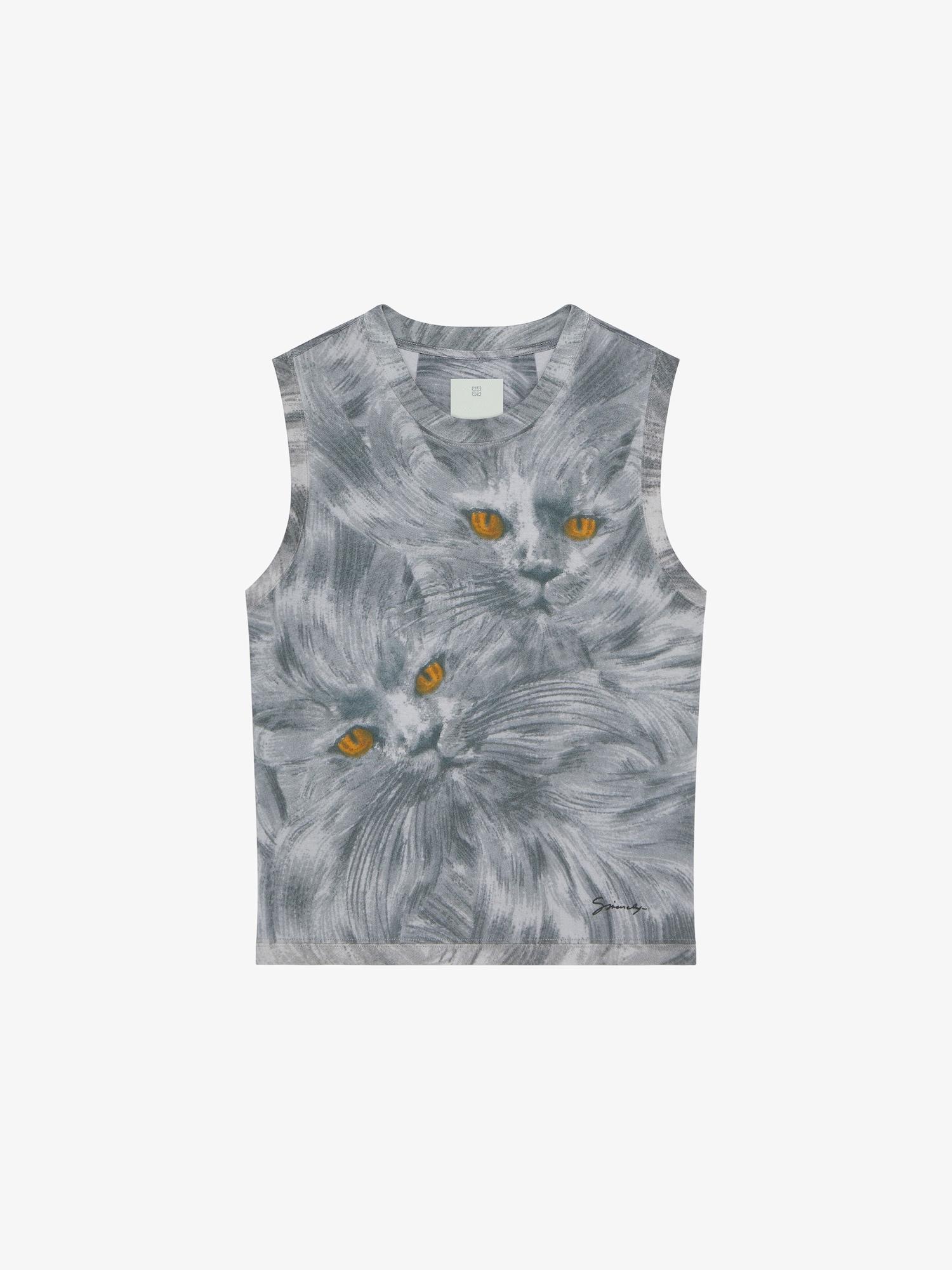 Printed cat tank top in cotton Product Image