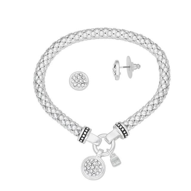 Nine West Silver Tone Crystal Pave Bracelet & Earring Set, Womens, White Product Image