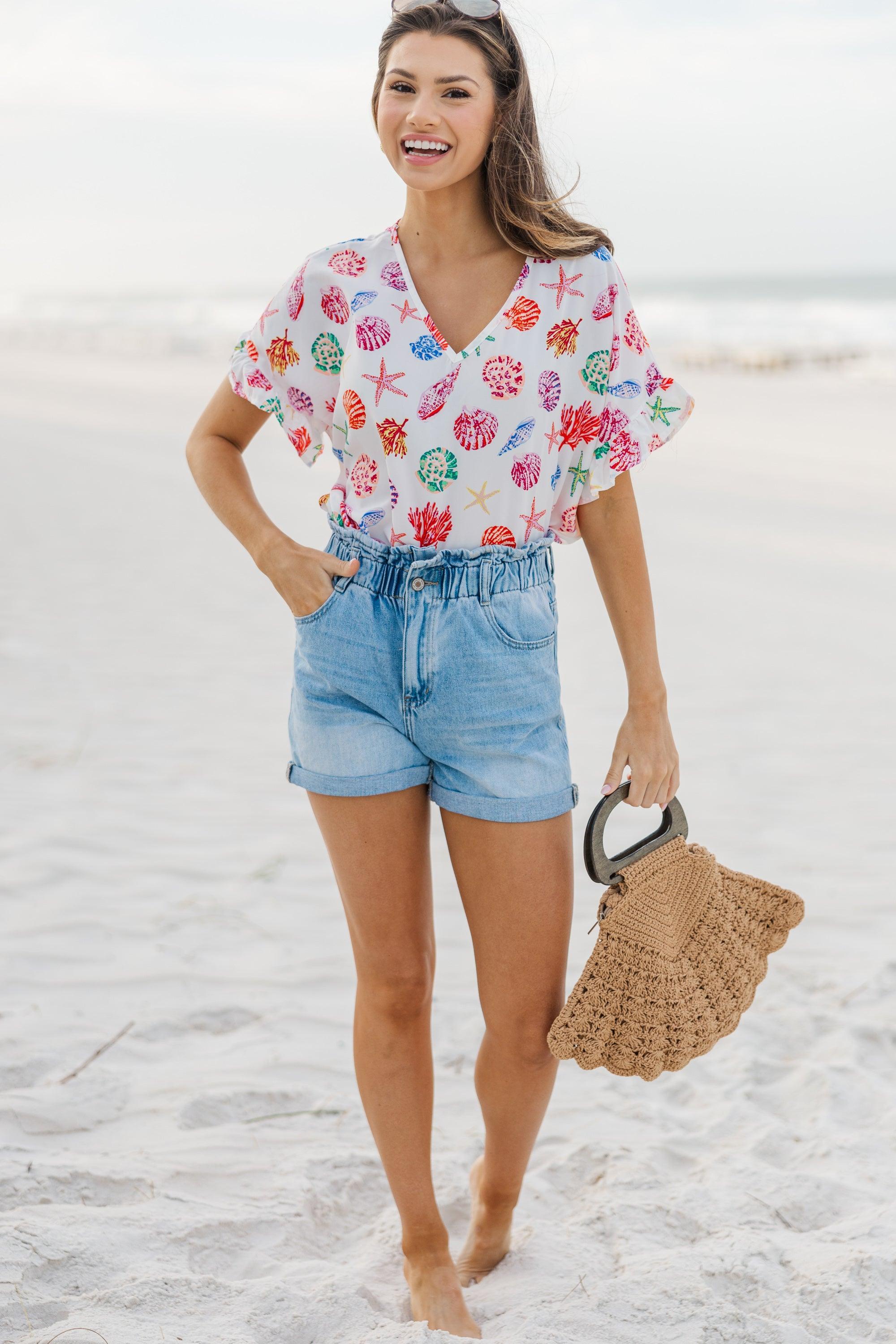 Down By The Sea Ivory White Printed Top Female Product Image