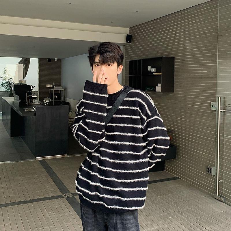 Crew Neck Striped Sweater Product Image