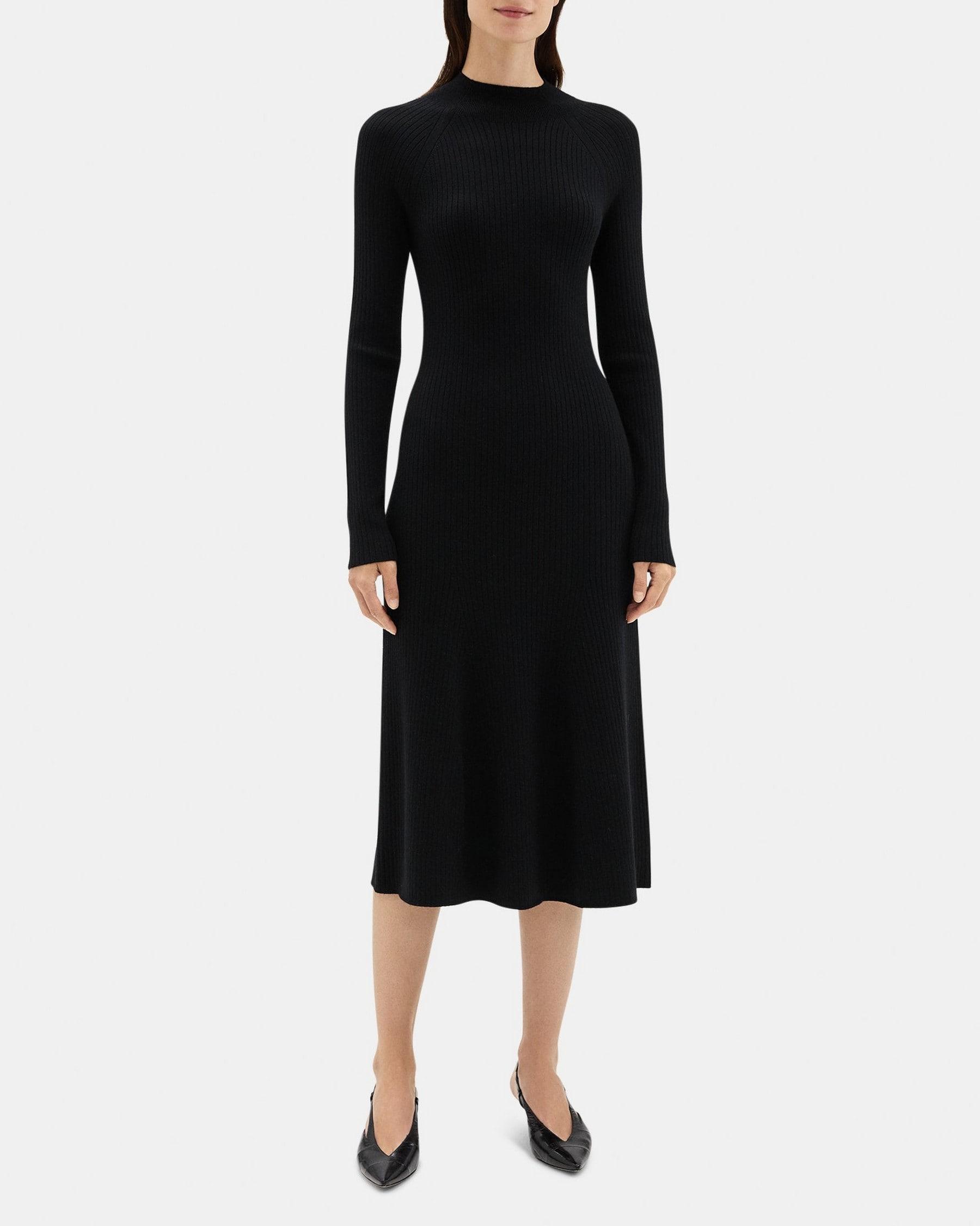 Long-Sleeve Flare Dress in Fine Merino Wool Product Image