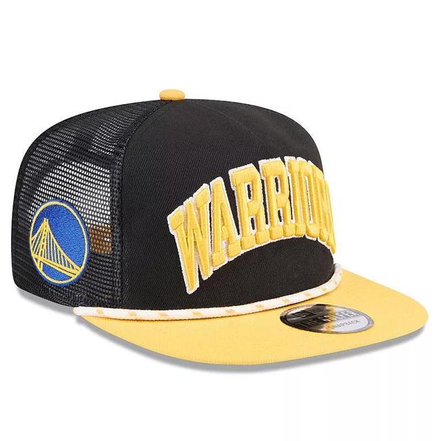 Mens New Era /Gold Golden State Warriors Throwback Team Arch Golfer Snapback Hat Product Image