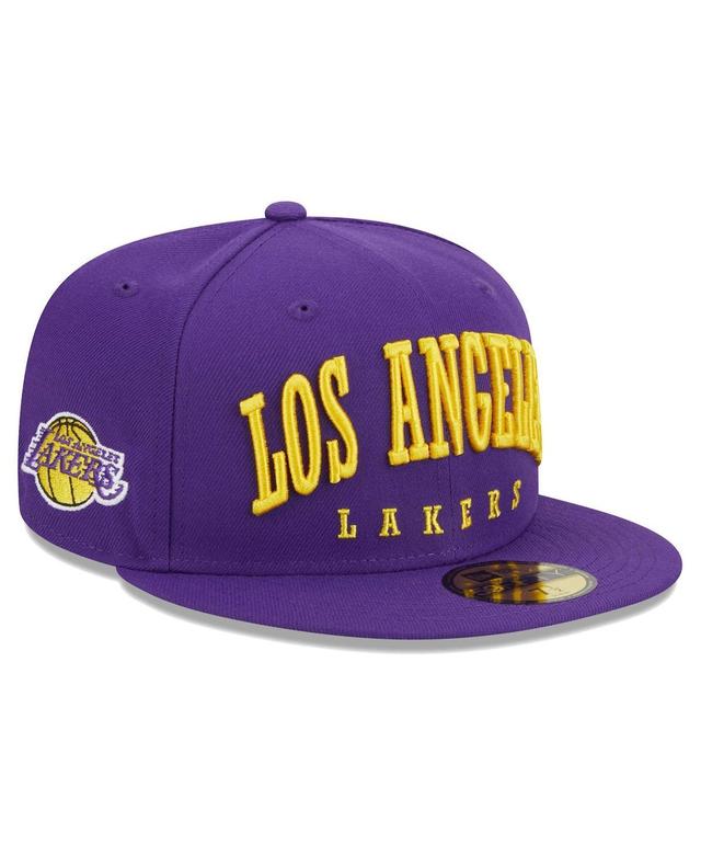 Mens New Era Purple Los Angeles Lakers Big Arch Text 59FIFTY Fitted Hat Product Image