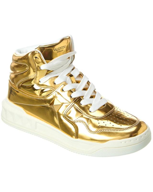 Valentino Leather Mid-top Sneaker In Gold Product Image