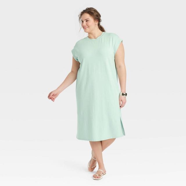 Womens Short Sleeve Midi Shirtdress - A New Day Light Blue XXL Product Image