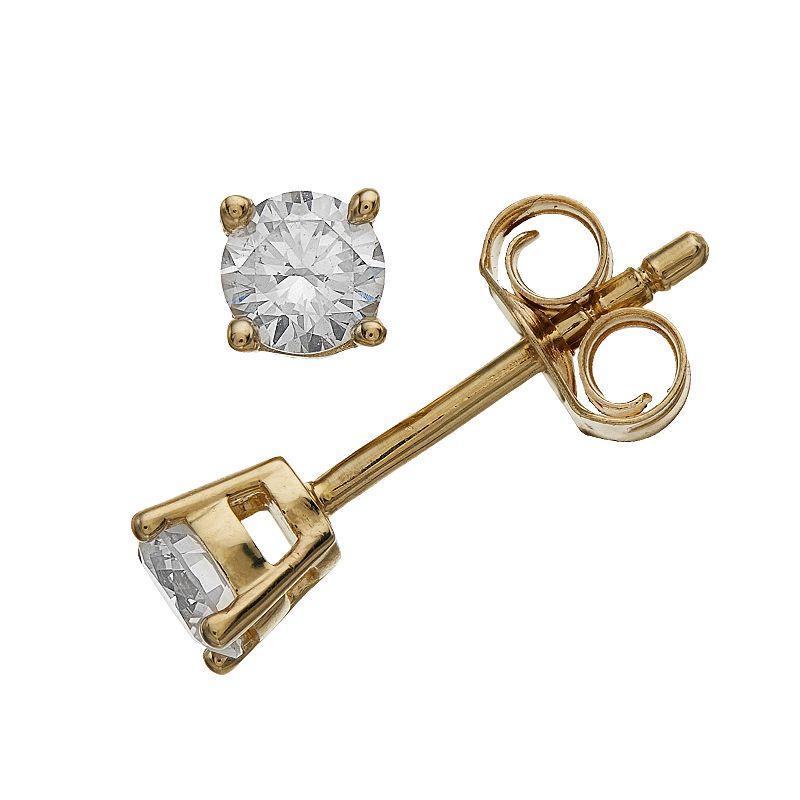 14k Yellow Gold 1/3 Carat T.W. Round Diamond Stud Earrings, Womens Product Image