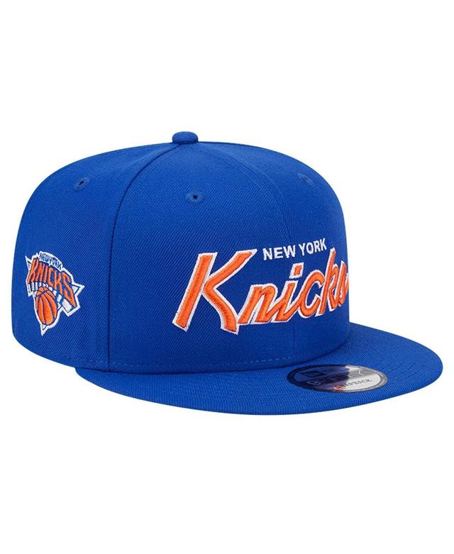 New Era Mens Blue New York Knicks Evergreen Script Side Patch 9FIFTY Snapback Hat Product Image