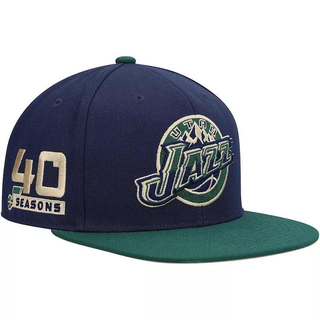 Mens Mitchell & Ness Navy Utah Jazz 40th Anniversary Hardwood Classics Grassland Fitted Hat - Navy Product Image